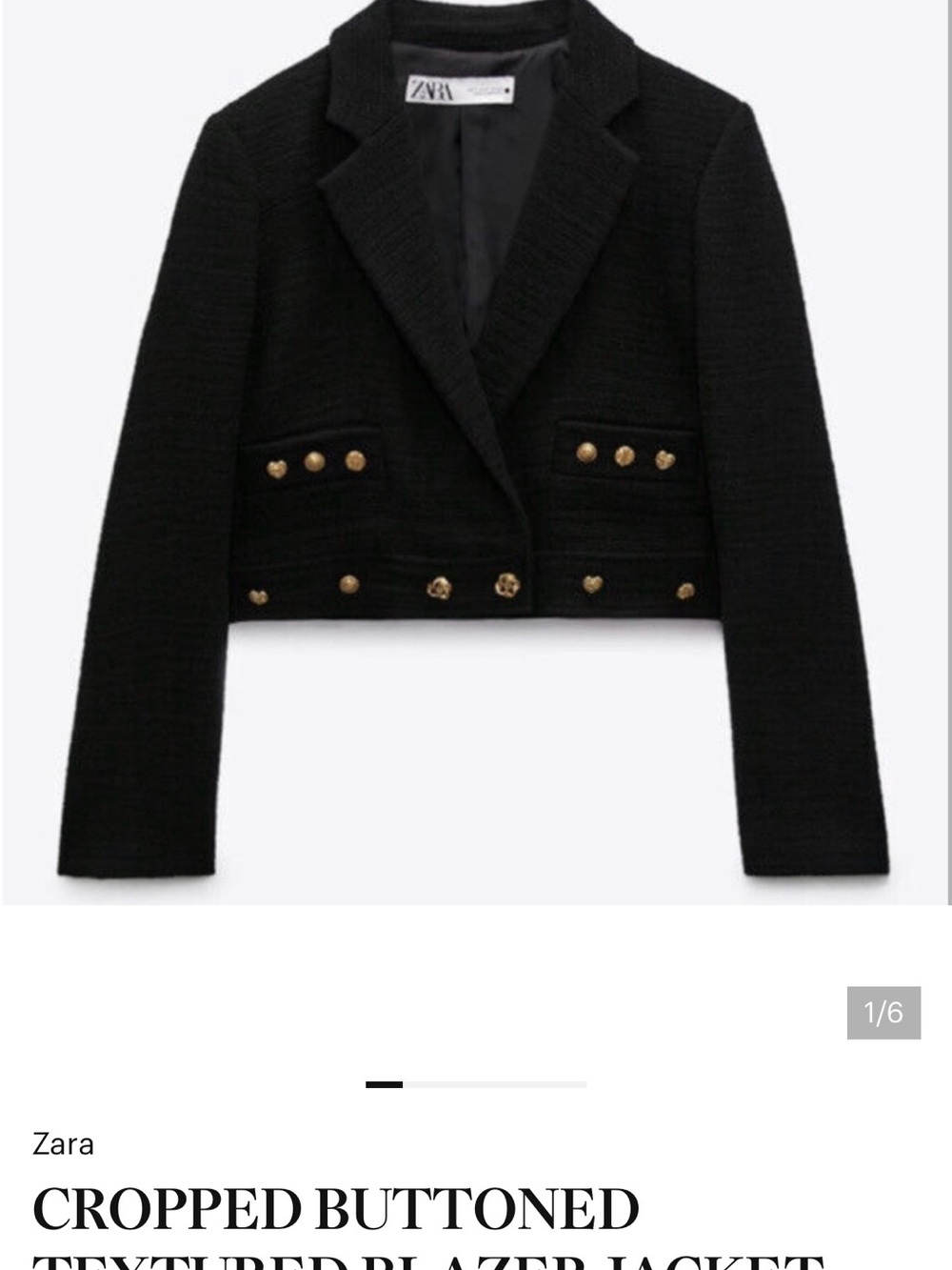 Zara Black Cropped Blazer with Gold Buttons